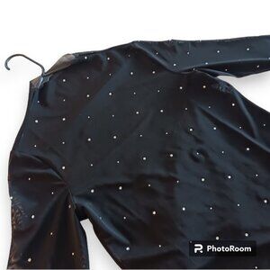 Large Black Mesh H&M Rhinestone Long Sleeve Top Party Festival Starry Night